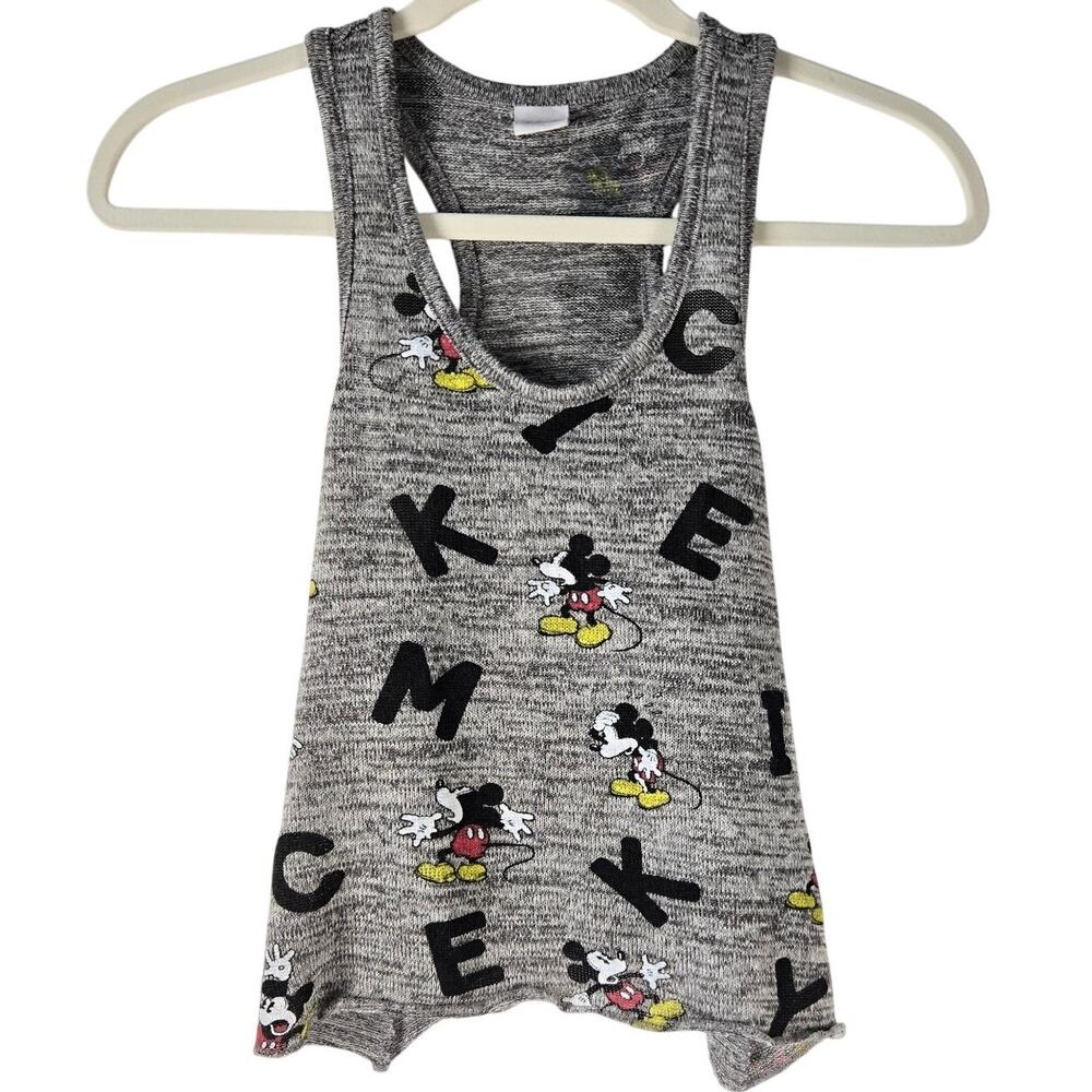 Disney Mickey Mouse Racerback Tank Top Grey Super Soft Knit Graphic Size Small